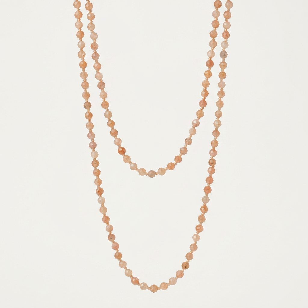 Double Necklace | Peach Moonstone Faceted Crystal