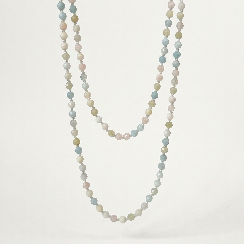 Double Necklace | Morganite Faceted Crystal