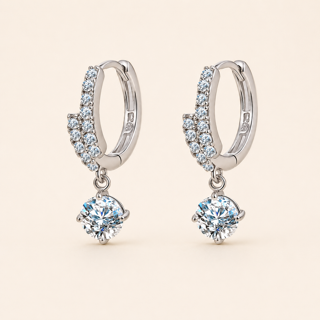 De Lumen Drop Hoop Earrings in S925 sterling silver with moissanite stones